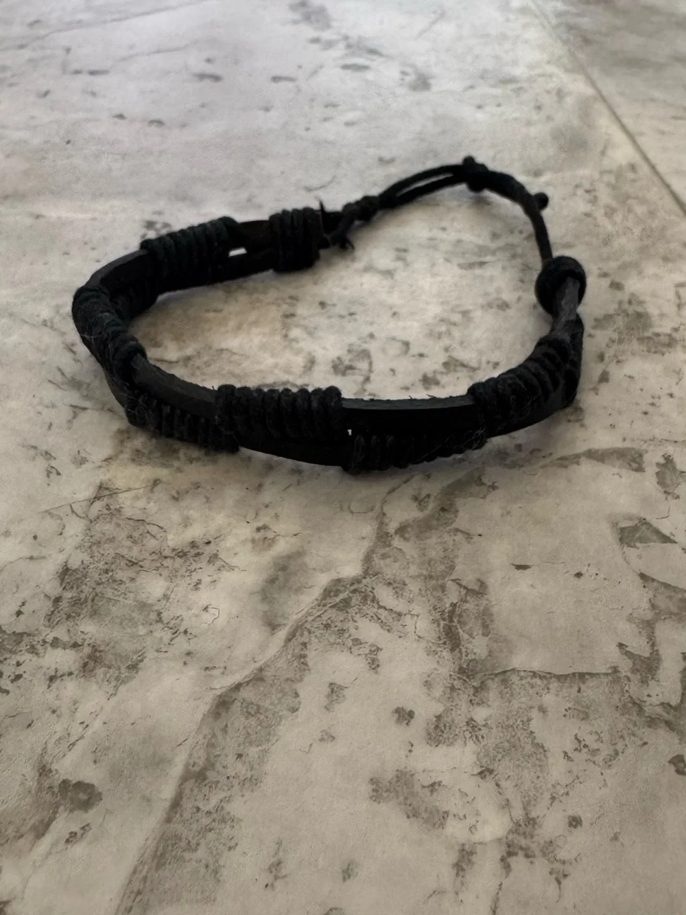 Handmade Black Leather & Cord Bracelet